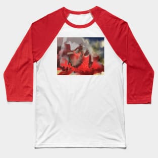 Red and Maroon Abstract Baseball T-Shirt